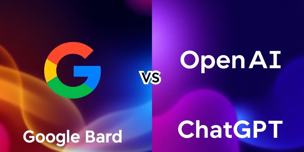 Teilung zwischen Google Bard und ChatGPT Logos.